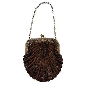Antique 1920s Art Deco Beaded Purse Glass Seed Beads Metal Frame Flapper Bag 20s